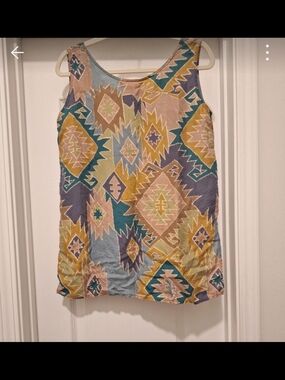 100% Silk Stunt Collection Multicolor Geometric Print Sleeveless Tank Top